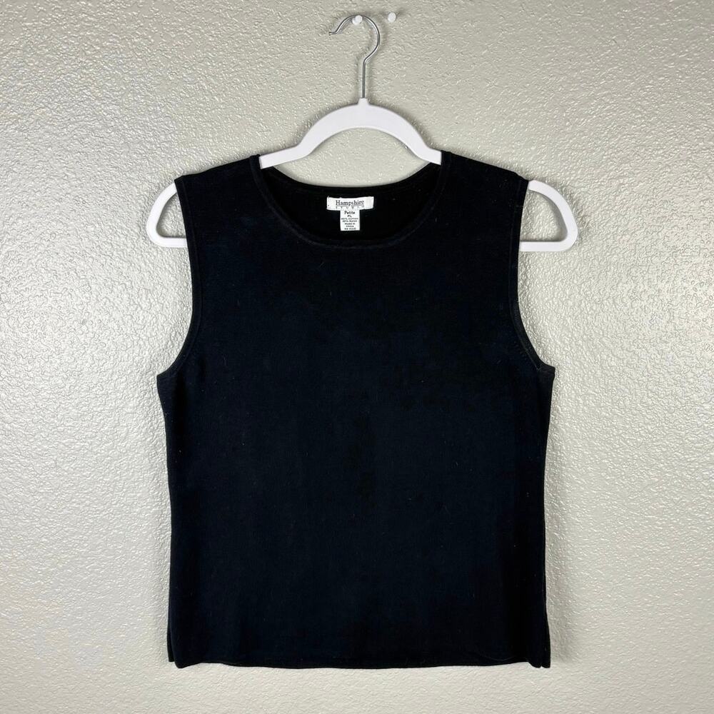 Hampshire Studio Petite Large Black Sleeveless Knit Round Neck Blouse Top Shirt